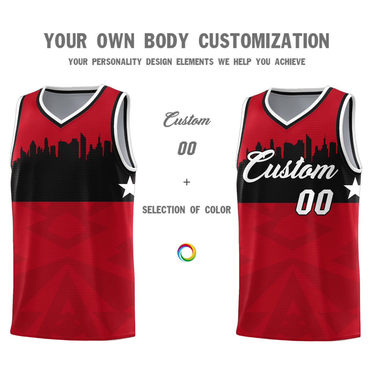 Custom Red Personalized City Silhouette Pattern Sports Uniform Basketball Jersey|KXKSHOP