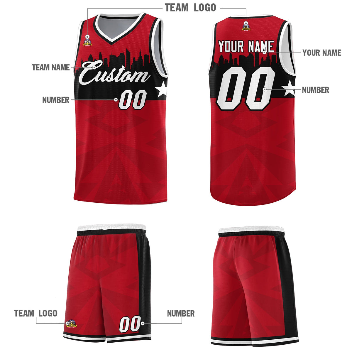 Custom Red Personalized City Silhouette Pattern Sports Uniform Basketball Jersey|KXKSHOP