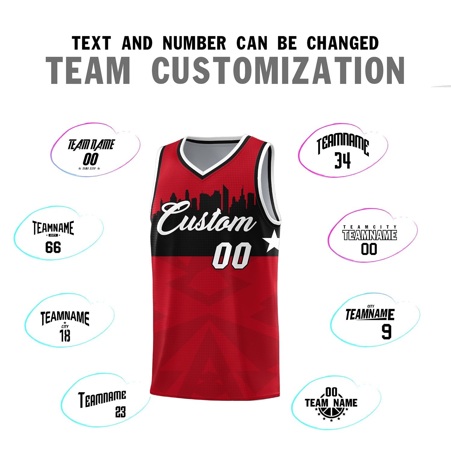 Custom Red Personalized City Silhouette Pattern Sports Uniform Basketball Jersey|KXKSHOP