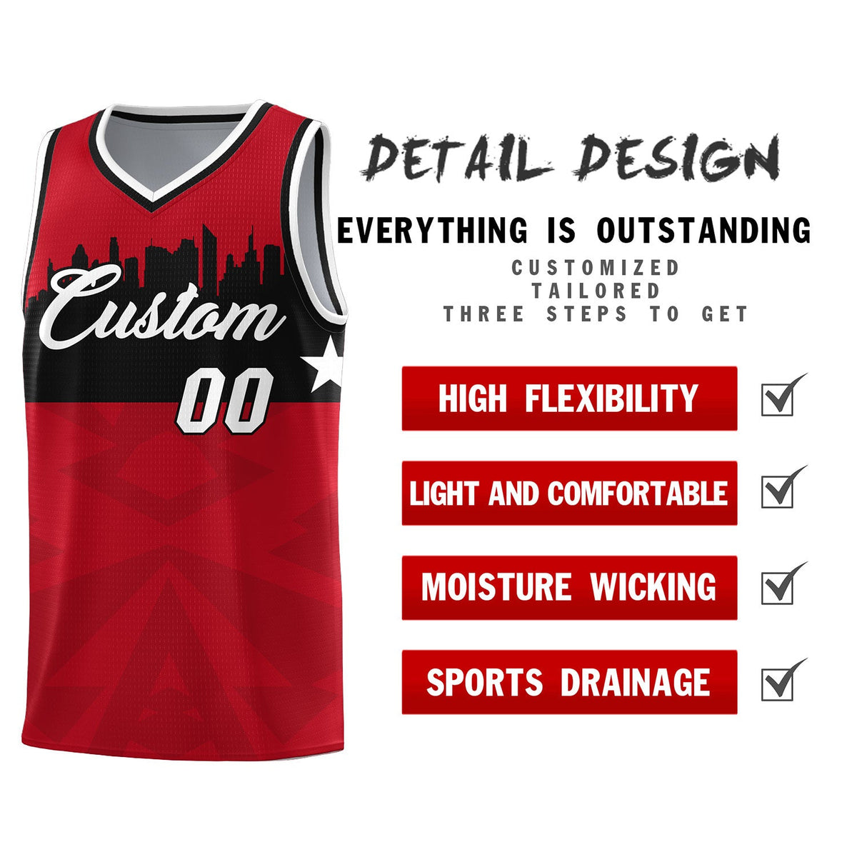Custom Red Personalized City Silhouette Pattern Sports Uniform Basketball Jersey|KXKSHOP