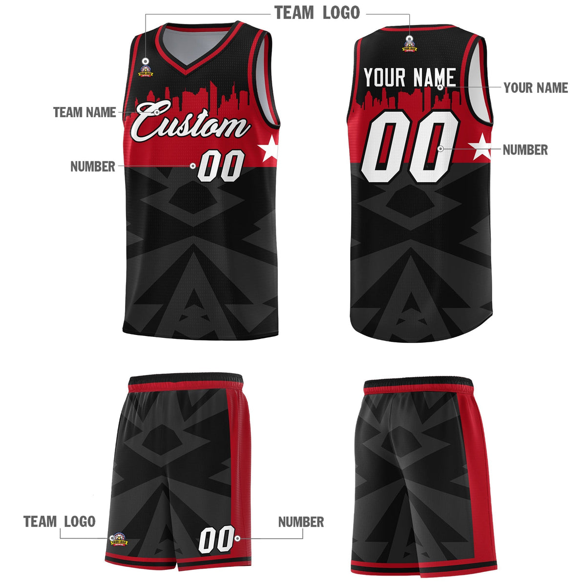 Custom Black Personalized City Silhouette Pattern Sports Uniform Basketball Jersey|KXKSHOP