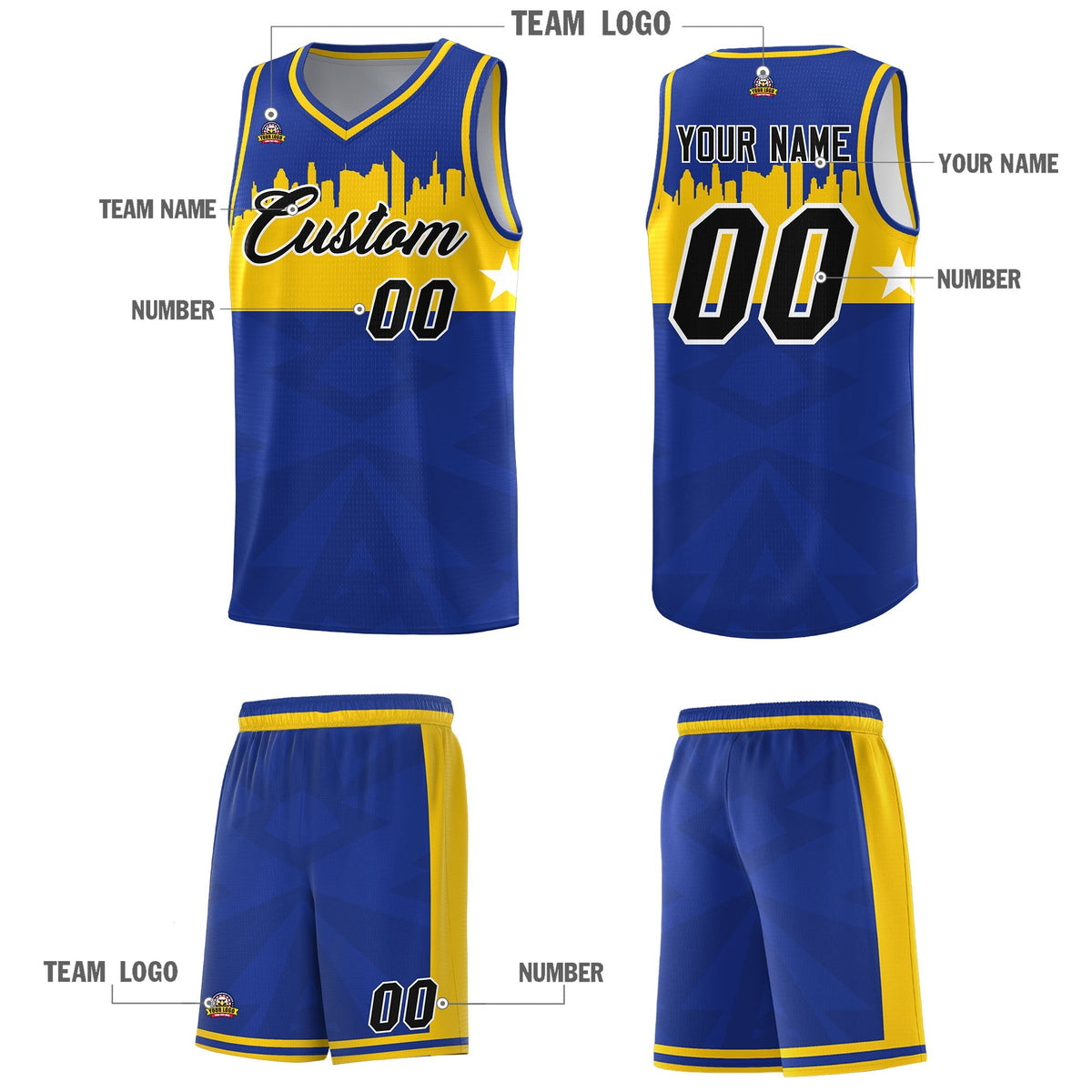 Custom Royal Personalized City Silhouette Pattern Sports Uniform Basketball Jersey|KXKSHOP