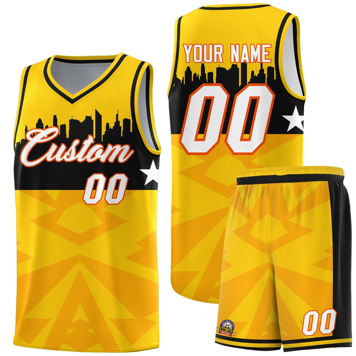 Custom Gold Personalized City Silhouette Pattern Sports Uniform Basketball Jersey|KXKSHOP