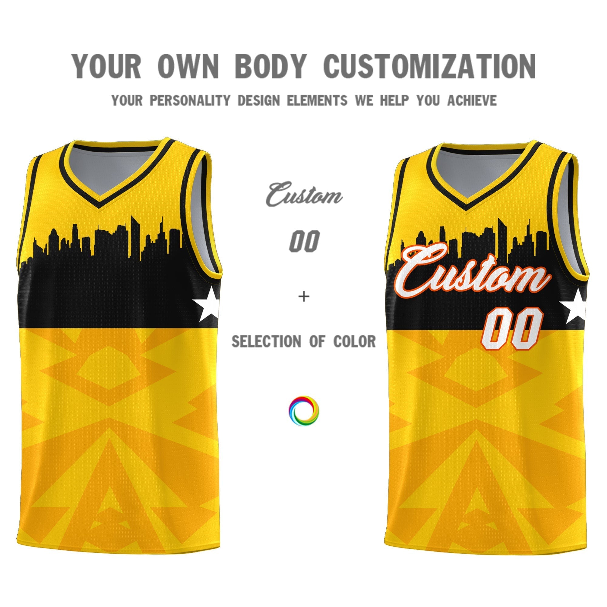 Custom Gold Personalized City Silhouette Pattern Sports Uniform Basketball Jersey|KXKSHOP