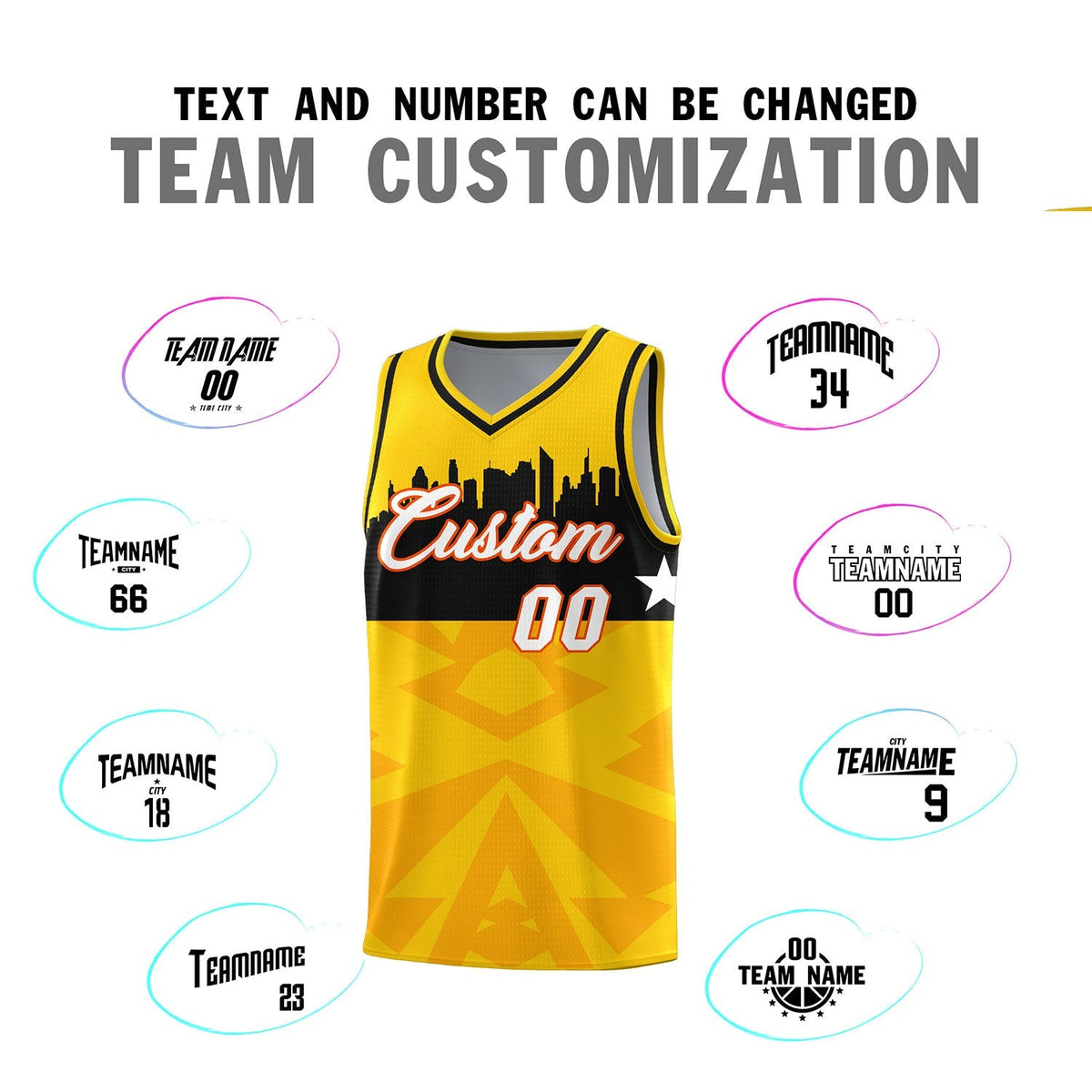 Custom Gold Personalized City Silhouette Pattern Sports Uniform Basketball Jersey|KXKSHOP