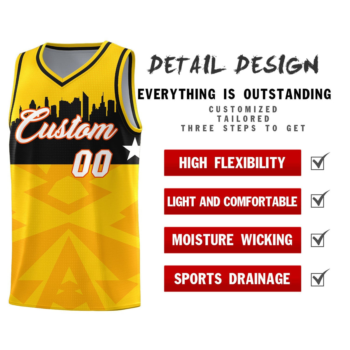 Custom Gold Personalized City Silhouette Pattern Sports Uniform Basketball Jersey|KXKSHOP