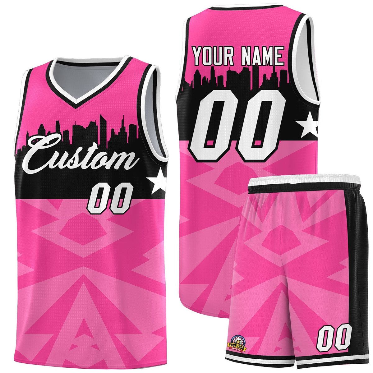 Custom Pink Personalized City Silhouette Pattern Sports Uniform Basketball Jersey|KXKSHOP