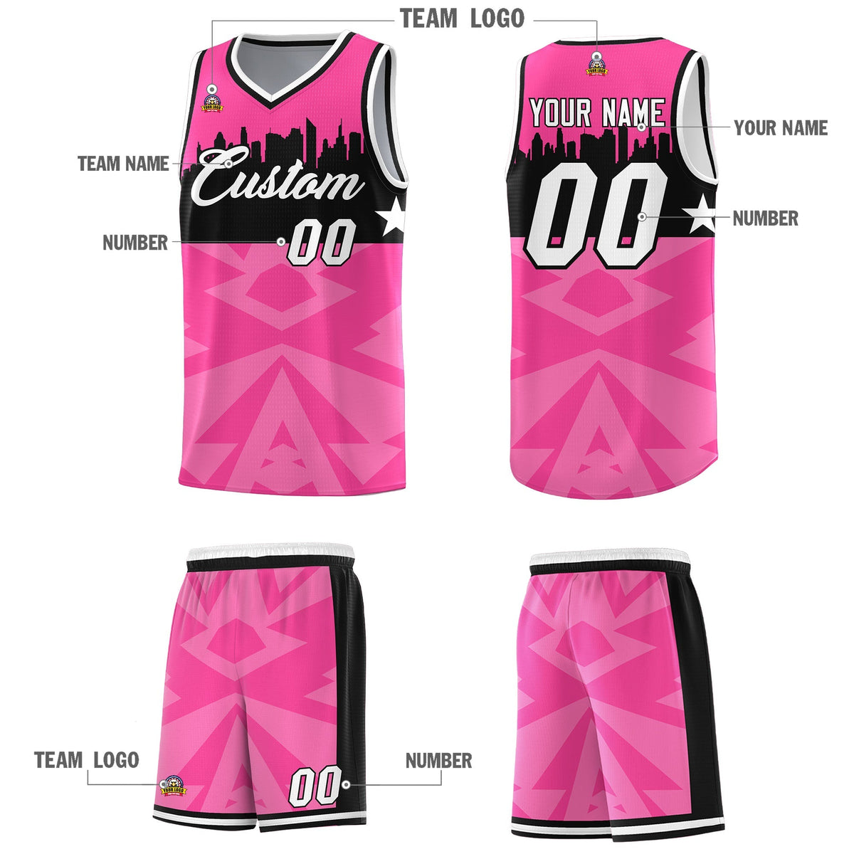 Custom Pink Personalized City Silhouette Pattern Sports Uniform Basketball Jersey|KXKSHOP
