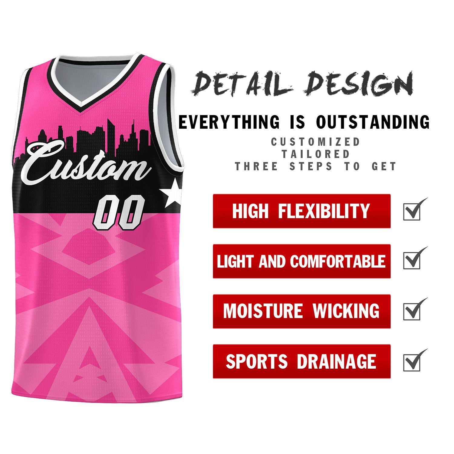 Custom Pink Personalized City Silhouette Pattern Sports Uniform Basketball Jersey|KXKSHOP