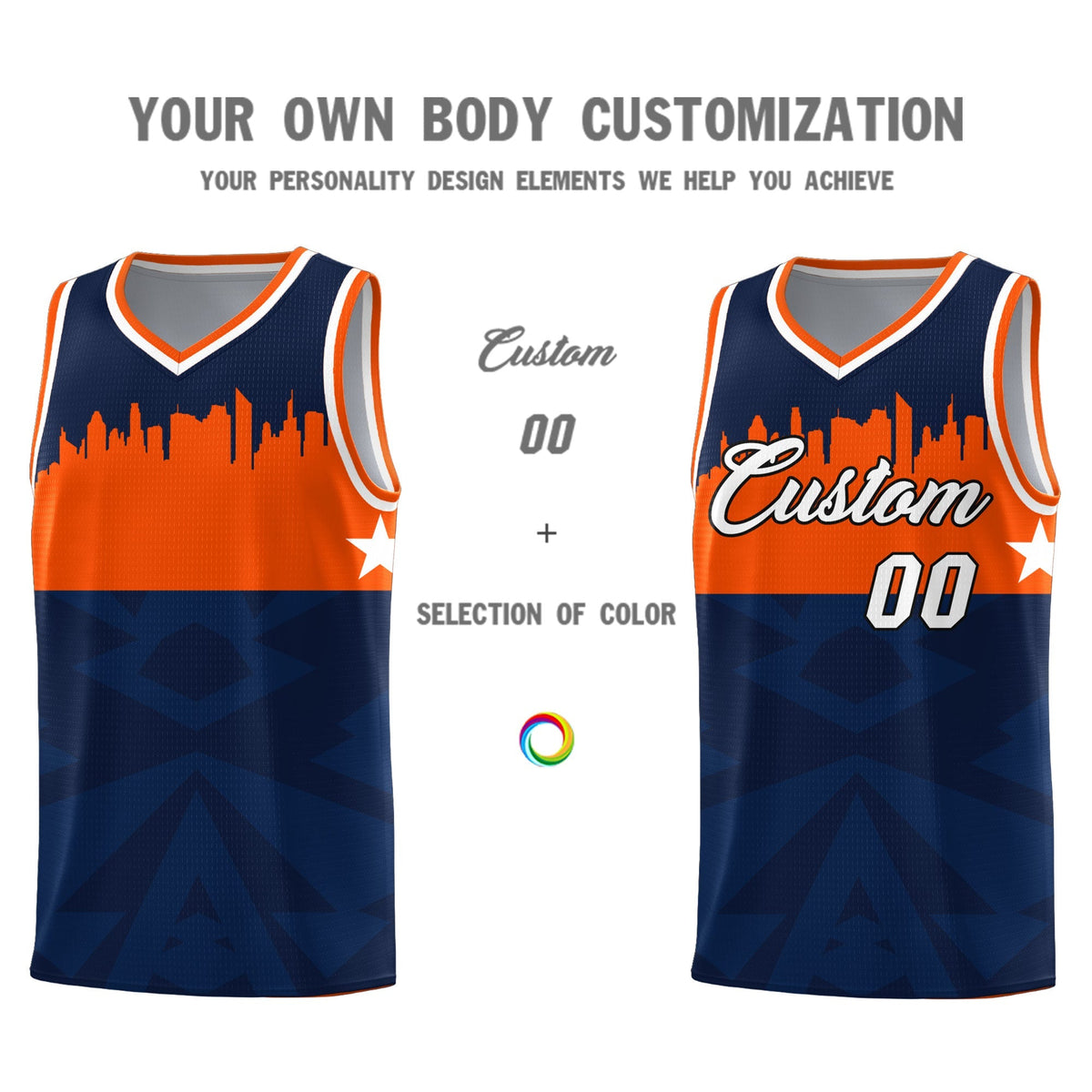 Custom Navy Personalized City Silhouette Pattern Sports Uniform Basketball Jersey|KXKSHOP