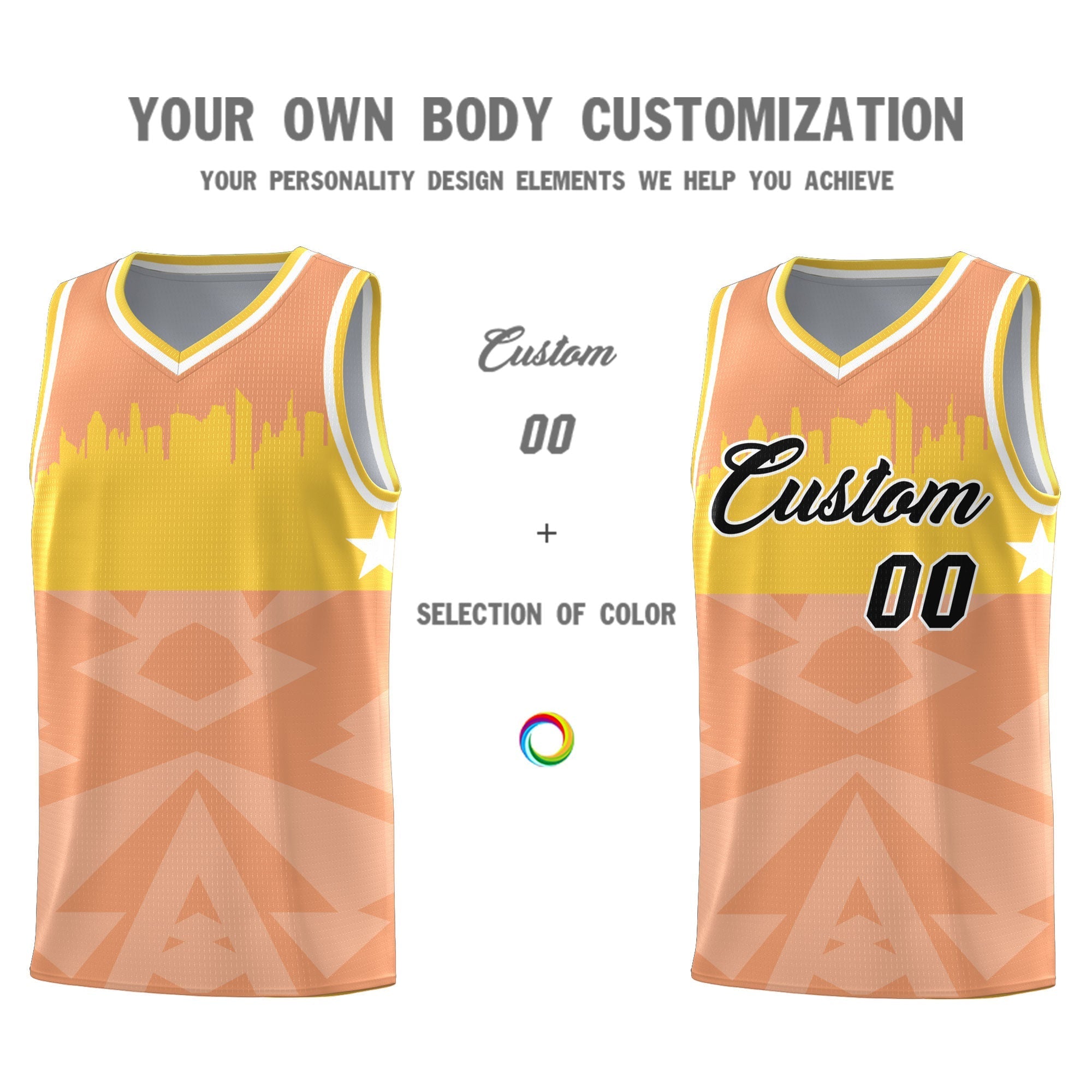 Custom Orange Personalized City Silhouette Pattern Sports Uniform Basketball Jersey|KXKSHOP