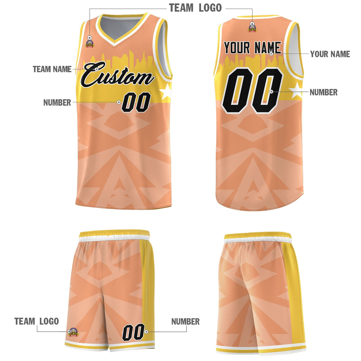 Custom Orange Personalized City Silhouette Pattern Sports Uniform Basketball Jersey|KXKSHOP