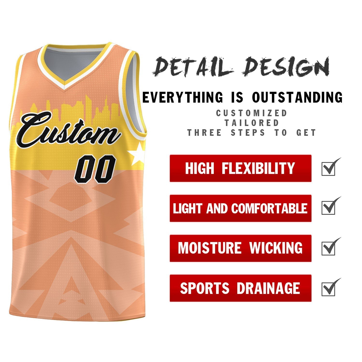 Custom Orange Personalized City Silhouette Pattern Sports Uniform Basketball Jersey|KXKSHOP