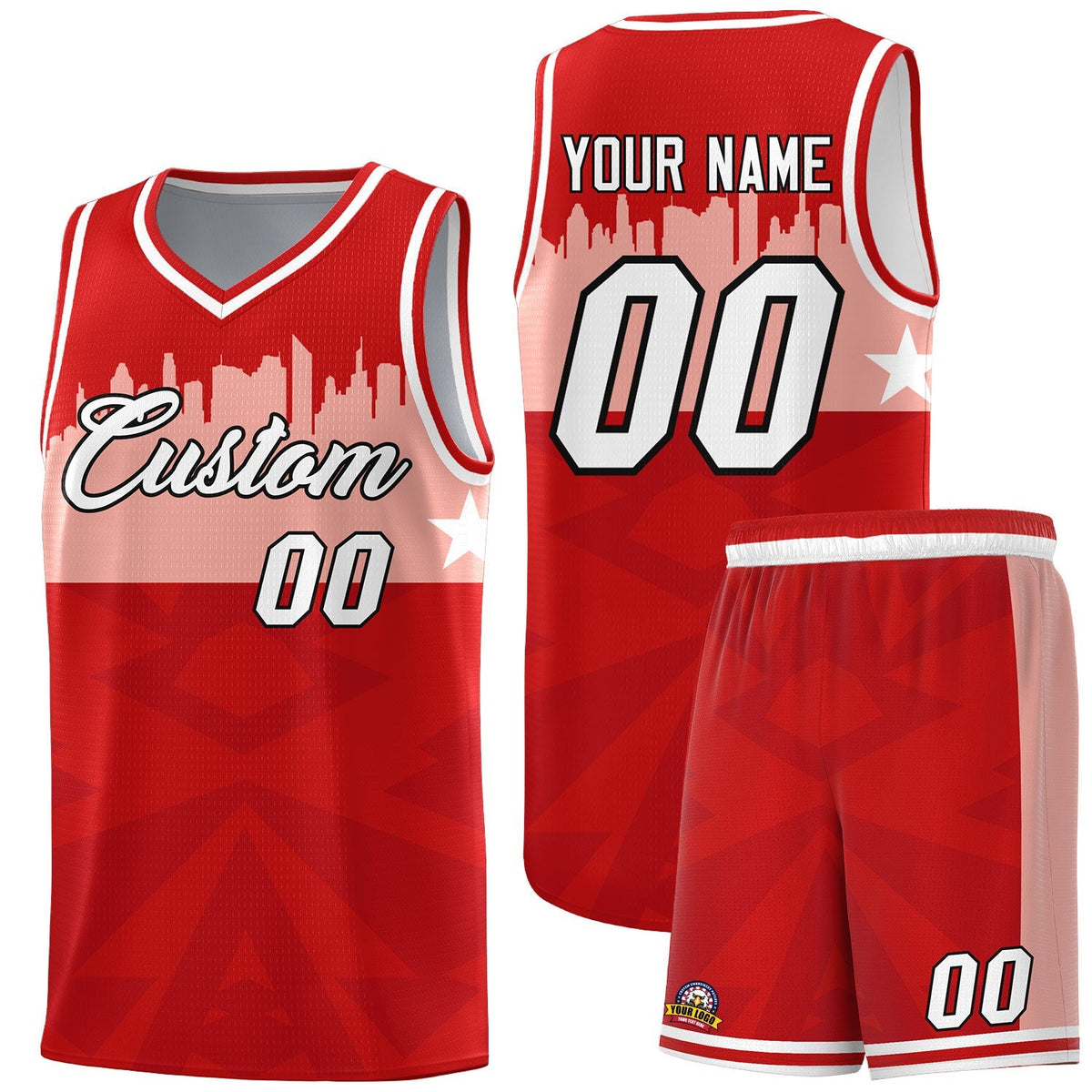 Custom Red Personalized City Silhouette Pattern Sports Uniform Basketball Jersey|KXKSHOP