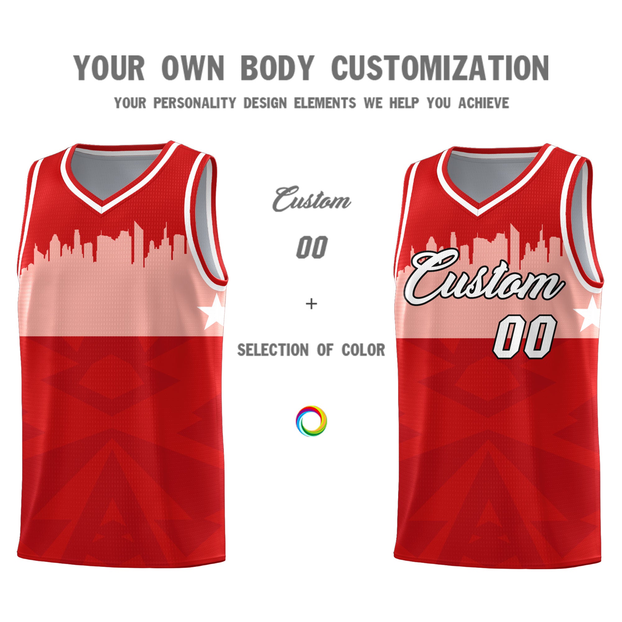 Custom Red Personalized City Silhouette Pattern Sports Uniform Basketball Jersey|KXKSHOP