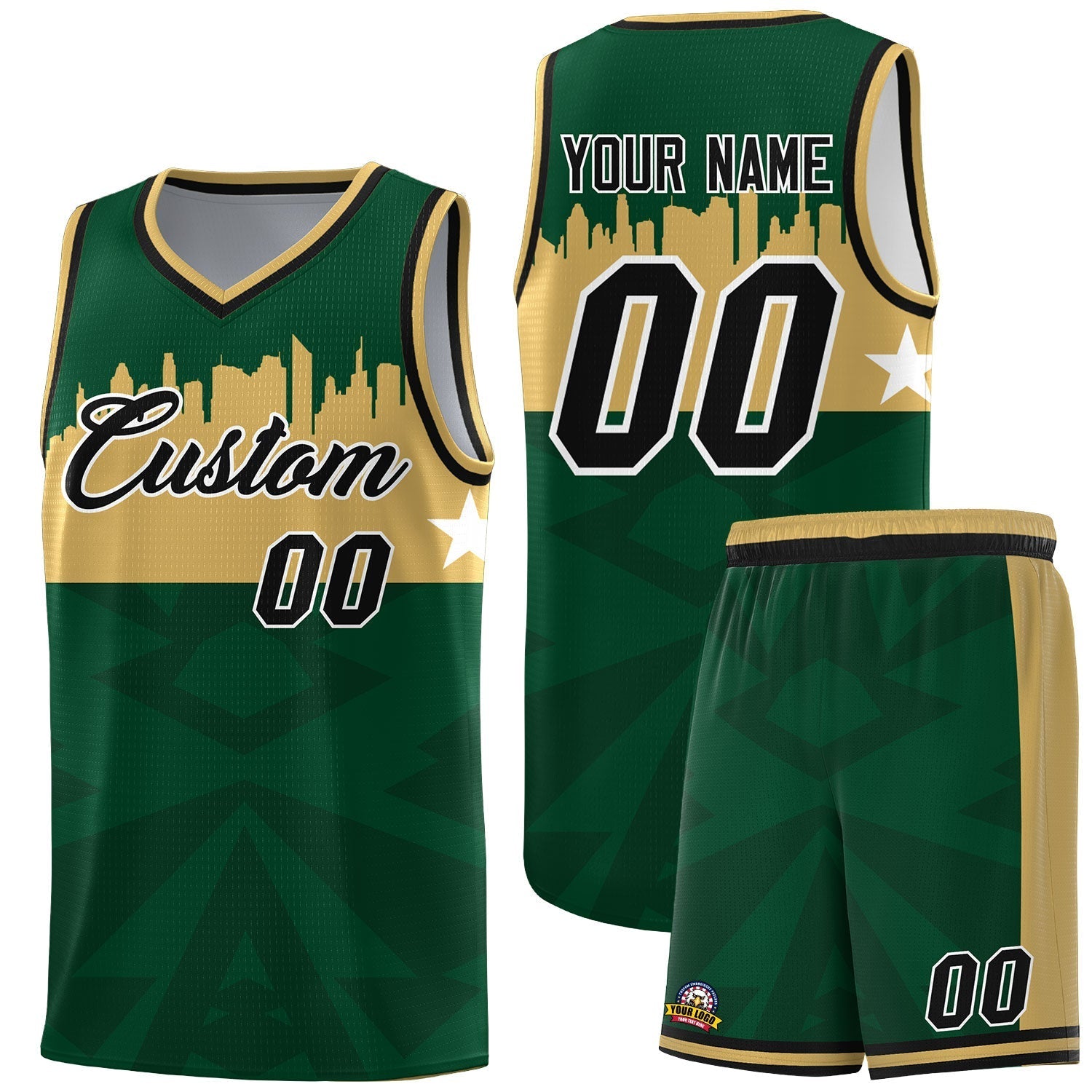 Custom Green Personalized City Silhouette Pattern Sports Uniform Basketball Jersey|KXKSHOP