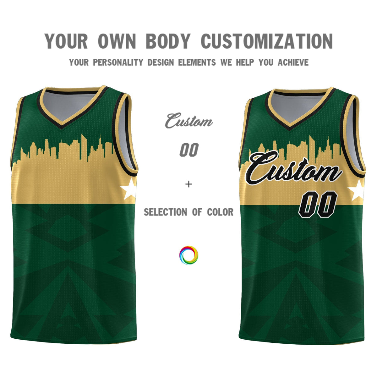 Custom Green Personalized City Silhouette Pattern Sports Uniform Basketball Jersey|KXKSHOP