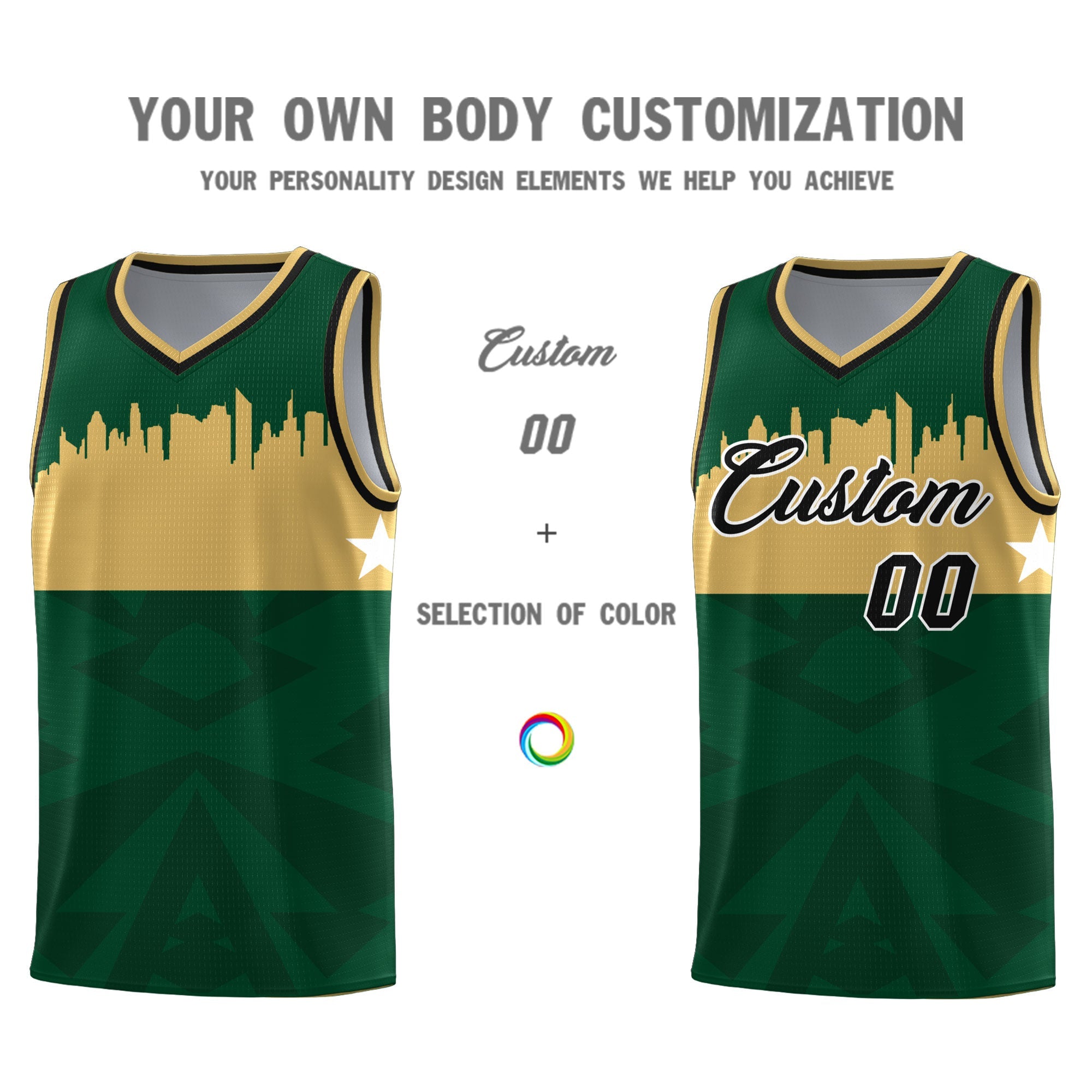 Custom Green Personalized City Silhouette Pattern Sports Uniform Basketball Jersey|KXKSHOP