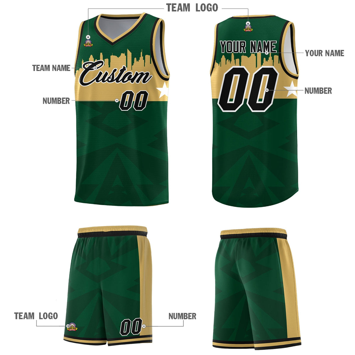 Custom Green Personalized City Silhouette Pattern Sports Uniform Basketball Jersey|KXKSHOP