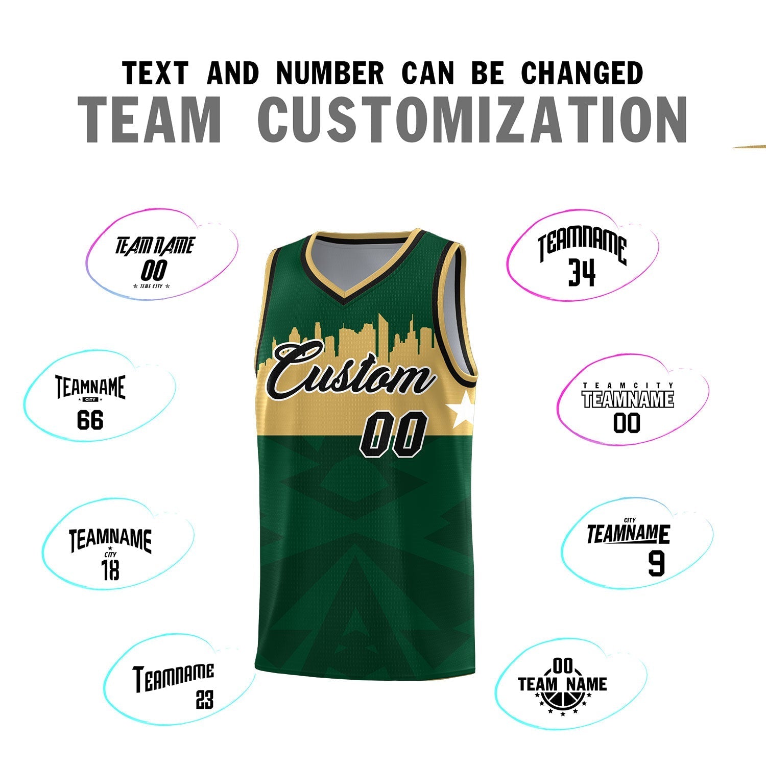 Custom Green Personalized City Silhouette Pattern Sports Uniform Basketball Jersey|KXKSHOP