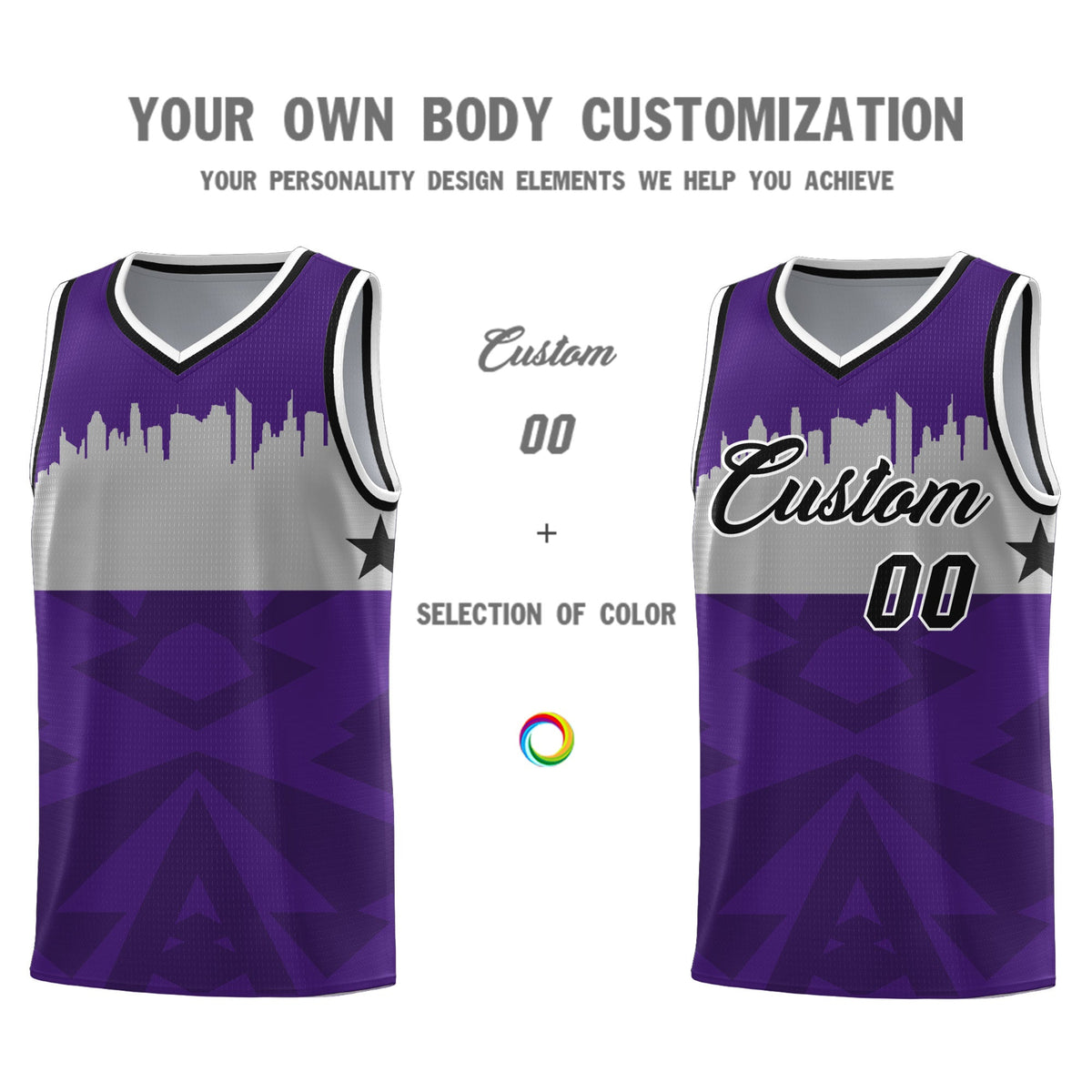 Custom Purple Personalized City Silhouette Pattern Sports Uniform Basketball Jersey|KXKSHOP