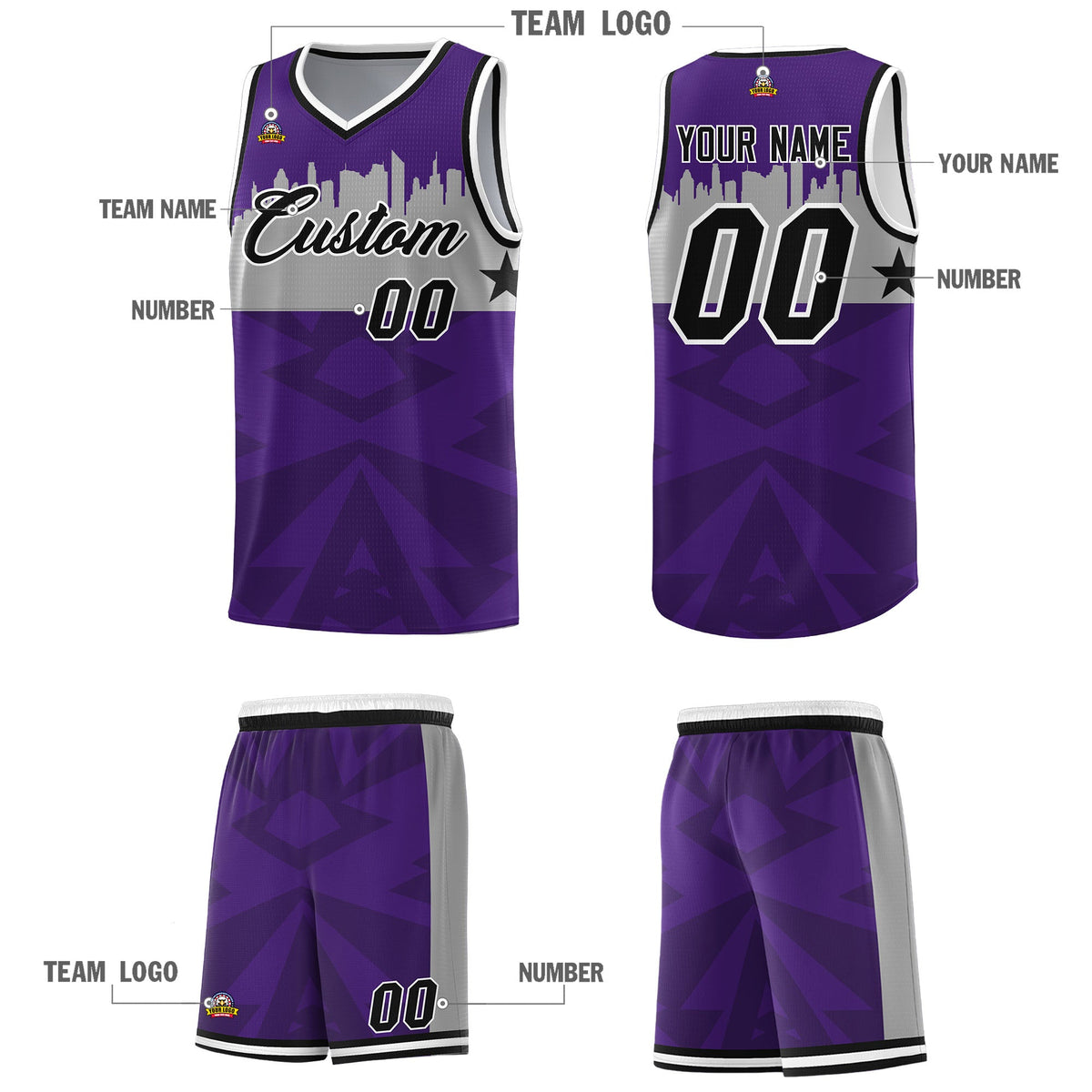 Custom Purple Personalized City Silhouette Pattern Sports Uniform Basketball Jersey|KXKSHOP