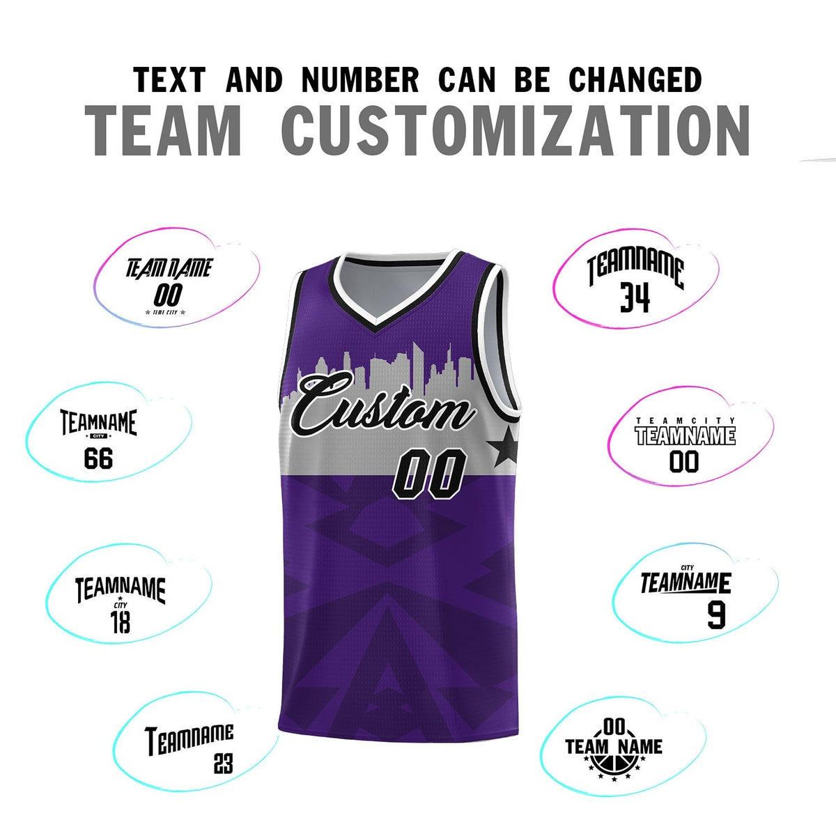 Custom Purple Personalized City Silhouette Pattern Sports Uniform Basketball Jersey|KXKSHOP