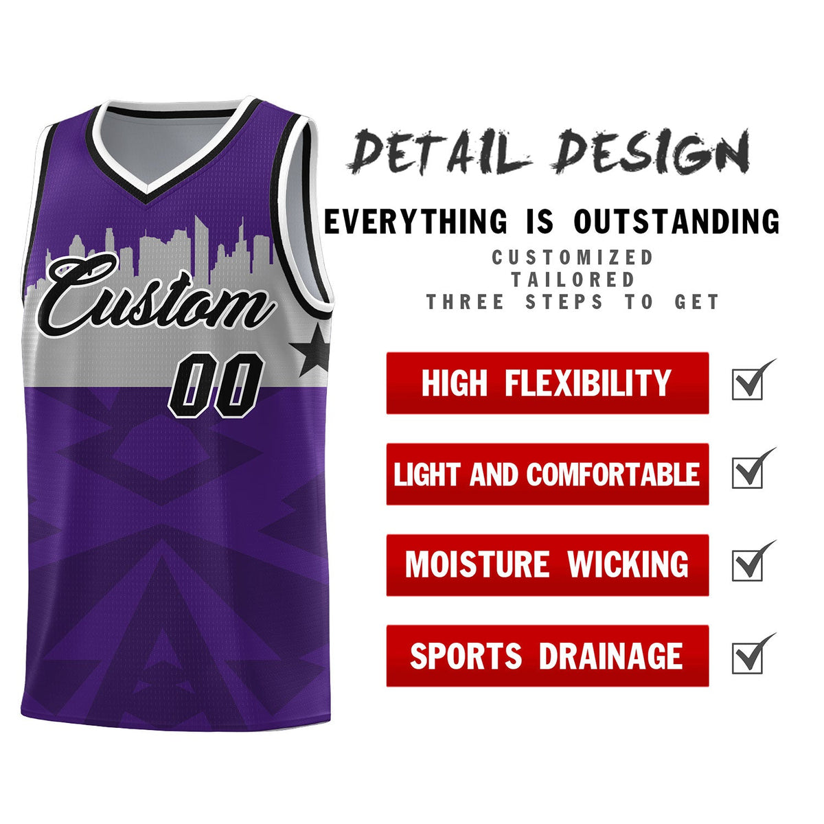 Custom Purple Personalized City Silhouette Pattern Sports Uniform Basketball Jersey|KXKSHOP