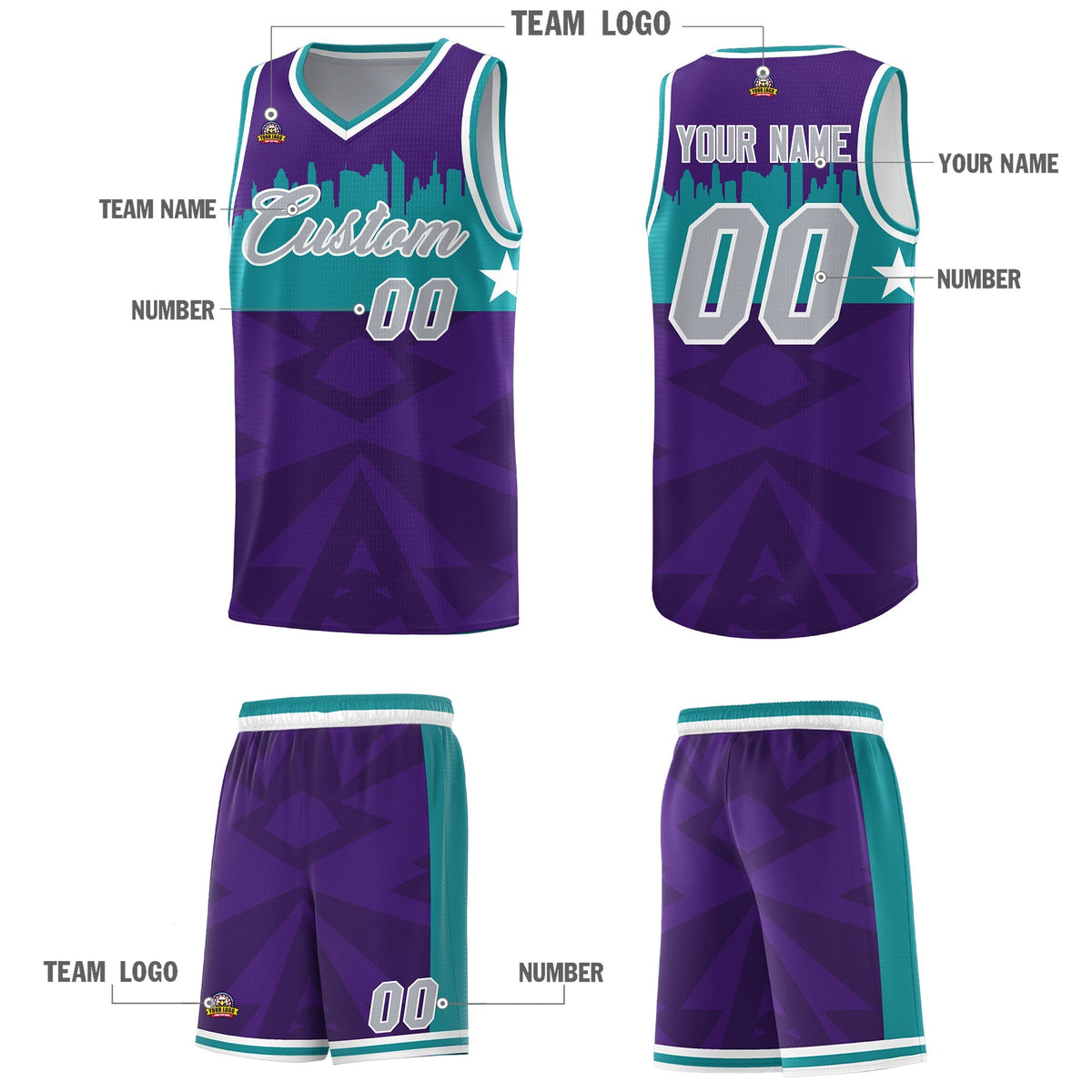 Custom Purple Personalized City Silhouette Pattern Sports Uniform Basketball Jersey|KXKSHOP