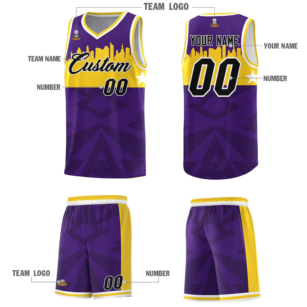 Custom Purple Personalized City Silhouette Pattern Sports Uniform Basketball Jersey|KXKSHOP