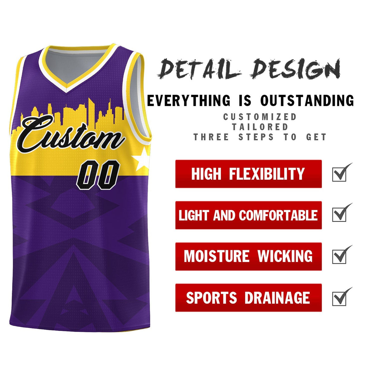 Custom Purple Personalized City Silhouette Pattern Sports Uniform Basketball Jersey|KXKSHOP
