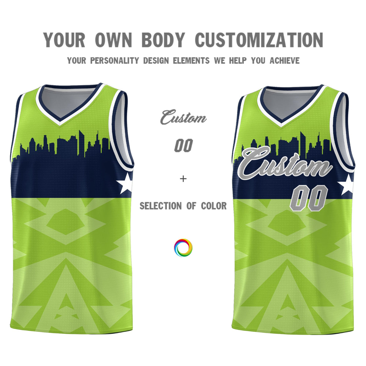 Custom Neon Green Personalized City Silhouette Pattern Sports Uniform Basketball Jersey|KXKSHOP
