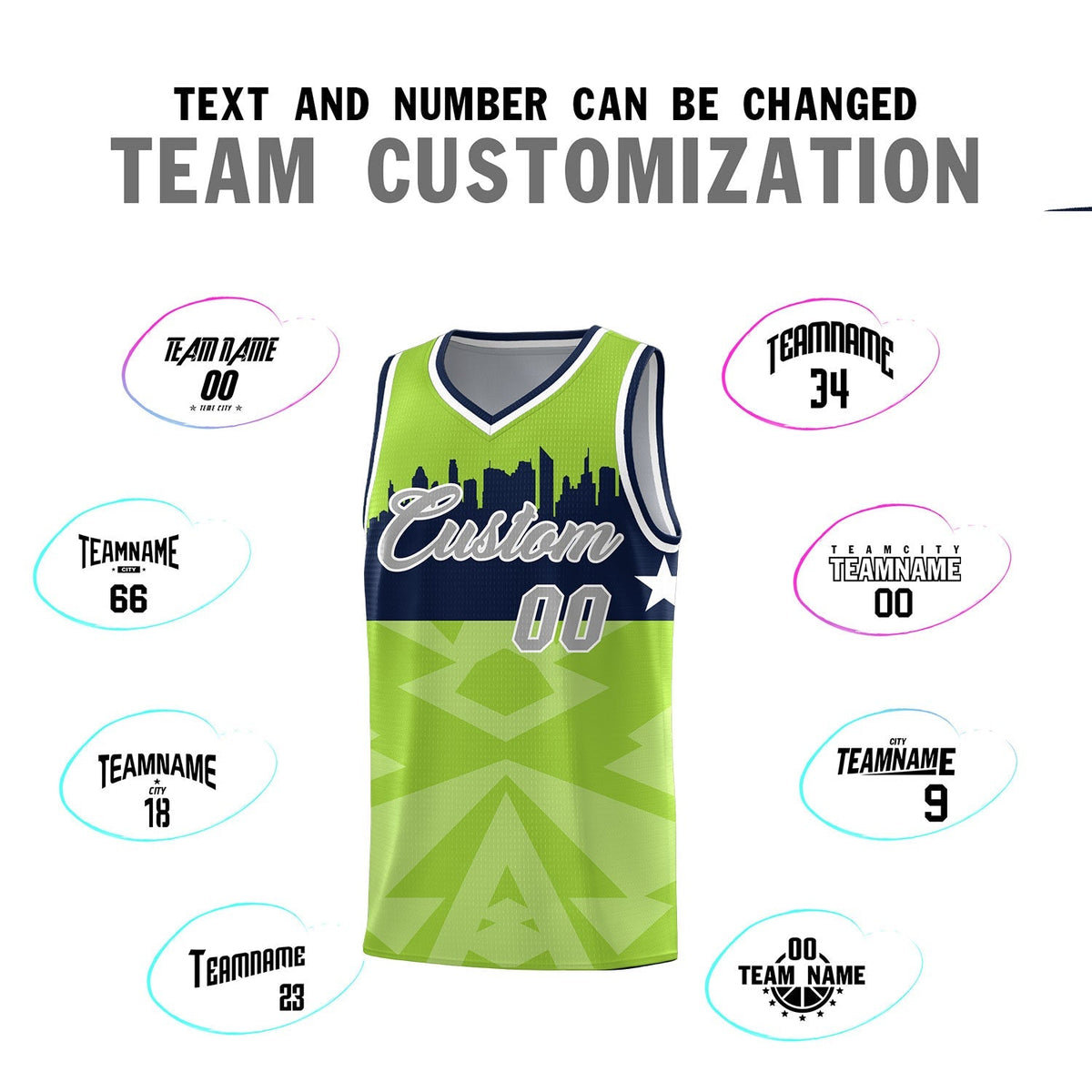 Custom Neon Green Personalized City Silhouette Pattern Sports Uniform Basketball Jersey|KXKSHOP