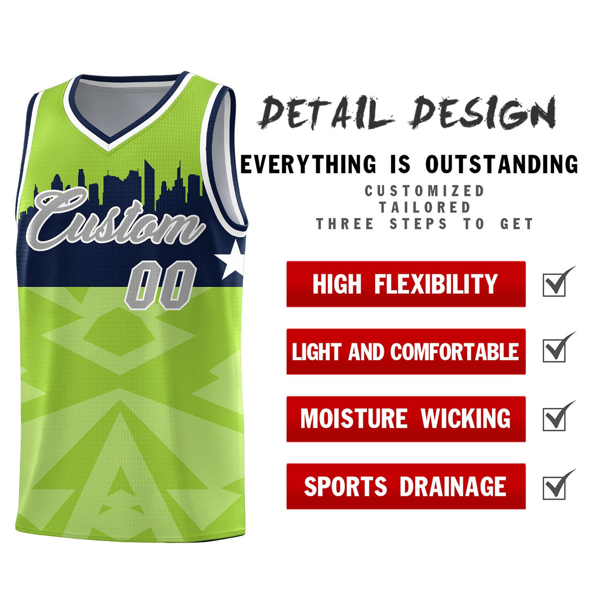 Custom Neon Green Personalized City Silhouette Pattern Sports Uniform Basketball Jersey|KXKSHOP