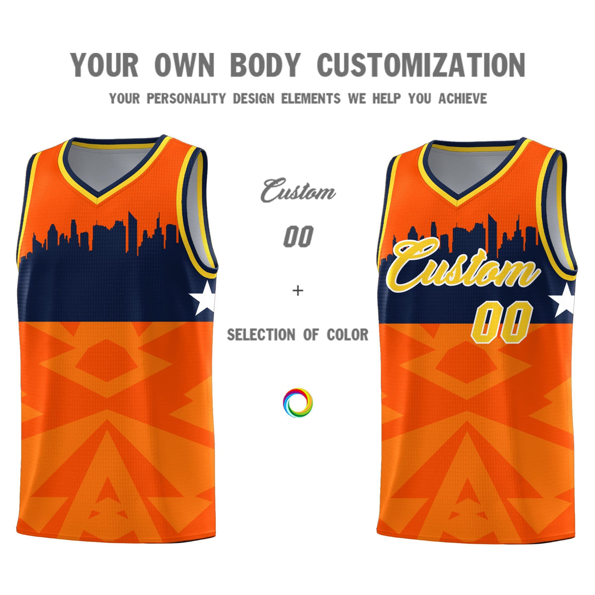 Custom Orange Personalized City Silhouette Pattern Sports Uniform Basketball Jersey|KXKSHOP