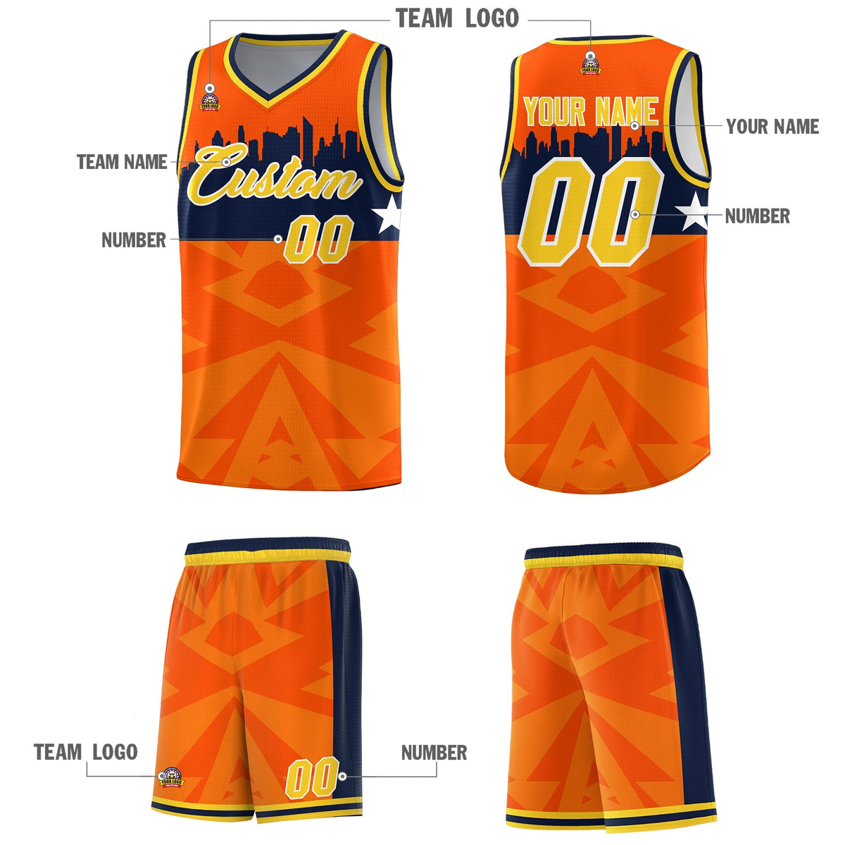 Custom Orange Personalized City Silhouette Pattern Sports Uniform Basketball Jersey|KXKSHOP