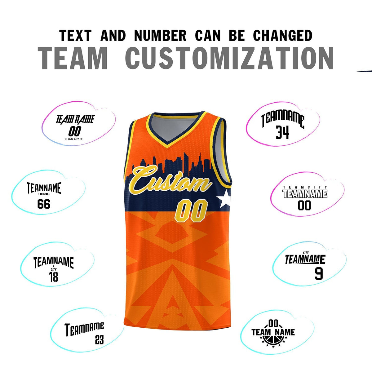 Custom Orange Personalized City Silhouette Pattern Sports Uniform Basketball Jersey|KXKSHOP