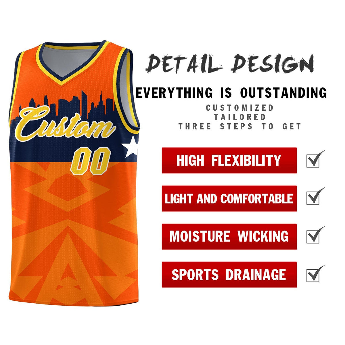 Custom Orange Personalized City Silhouette Pattern Sports Uniform Basketball Jersey|KXKSHOP