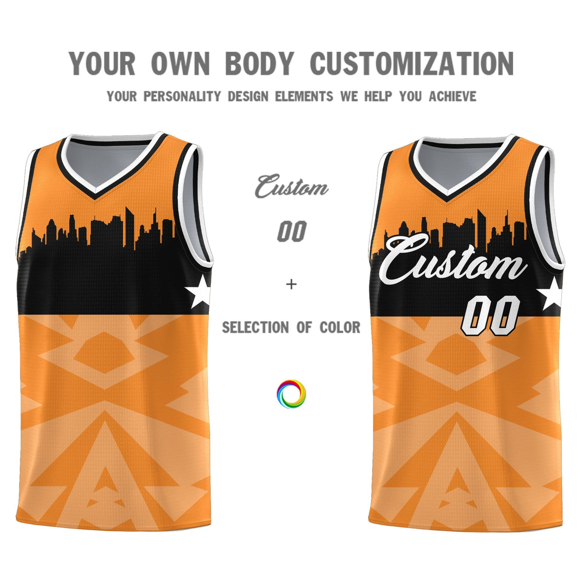 Custom Orange Personalized City Silhouette Pattern Sports Uniform Basketball Jersey|KXKSHOP