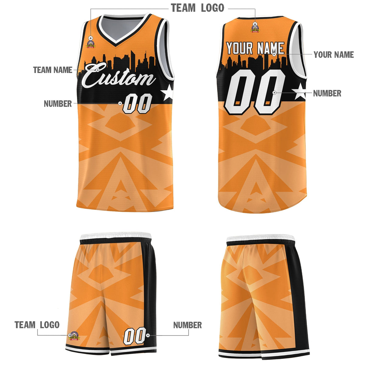 Custom Orange Personalized City Silhouette Pattern Sports Uniform Basketball Jersey|KXKSHOP
