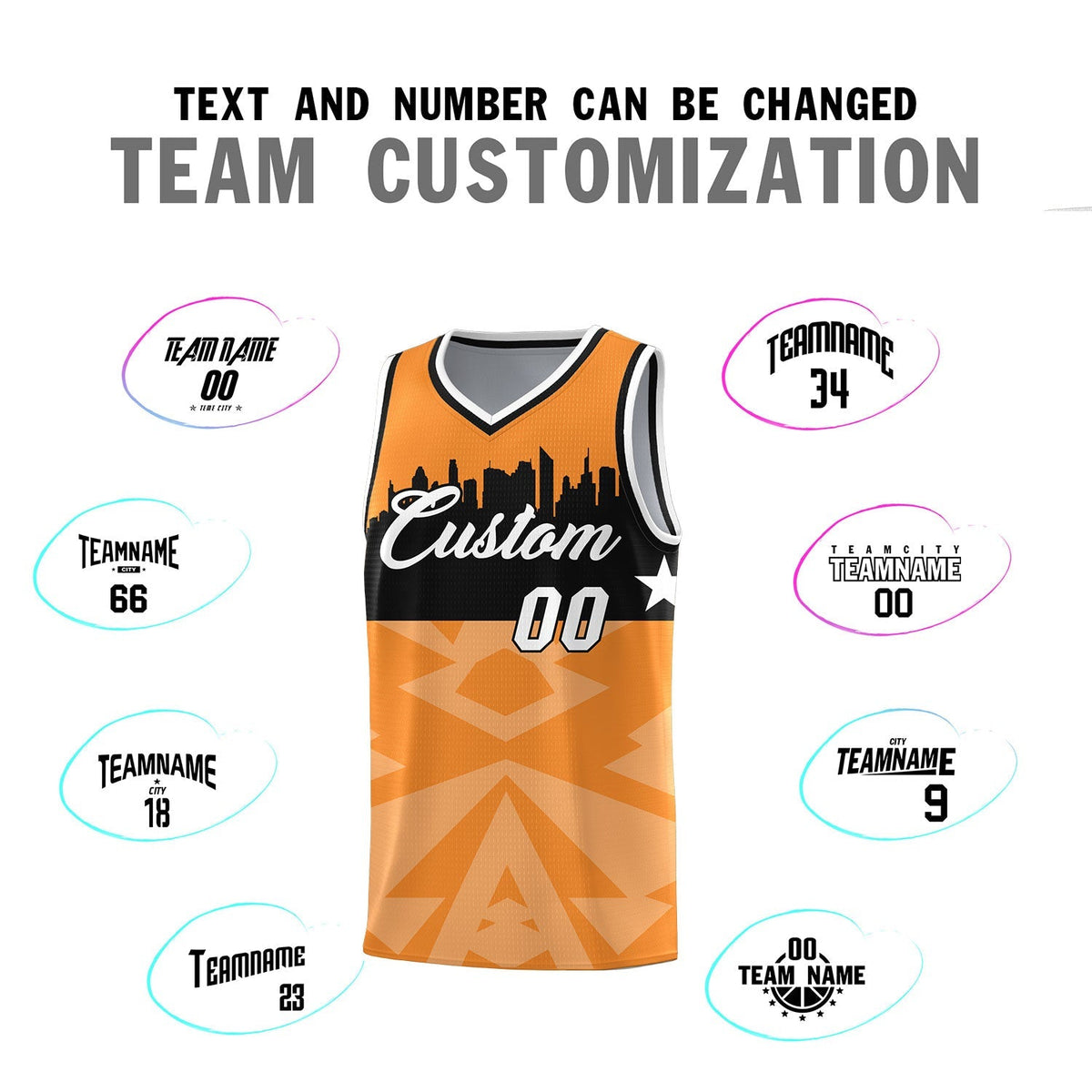 Custom Orange Personalized City Silhouette Pattern Sports Uniform Basketball Jersey|KXKSHOP