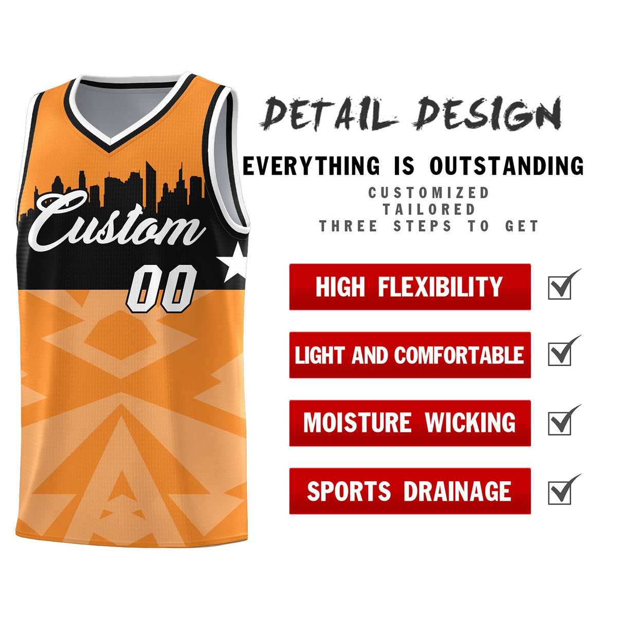 Custom Orange Personalized City Silhouette Pattern Sports Uniform Basketball Jersey|KXKSHOP
