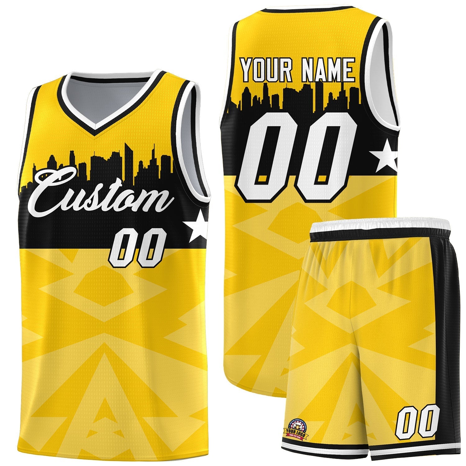 Custom Gold Personalized City Silhouette Pattern Sports Uniform Basketball Jersey|KXKSHOP