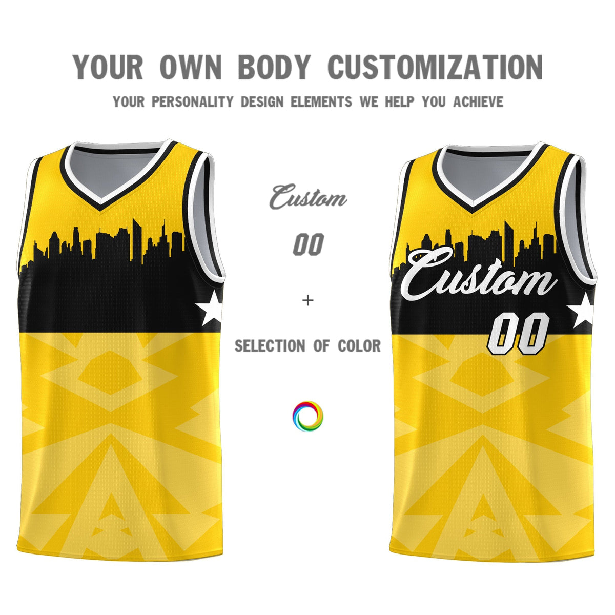 Custom Gold Personalized City Silhouette Pattern Sports Uniform Basketball Jersey|KXKSHOP