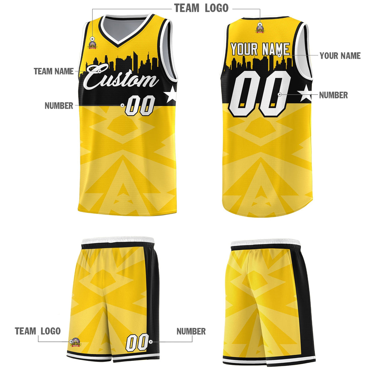 Custom Gold Personalized City Silhouette Pattern Sports Uniform Basketball Jersey|KXKSHOP
