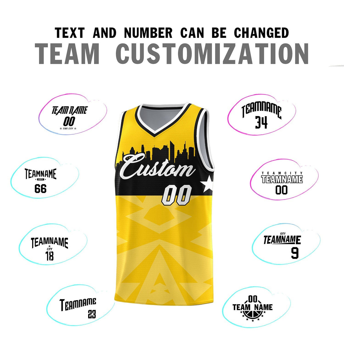 Custom Gold Personalized City Silhouette Pattern Sports Uniform Basketball Jersey|KXKSHOP