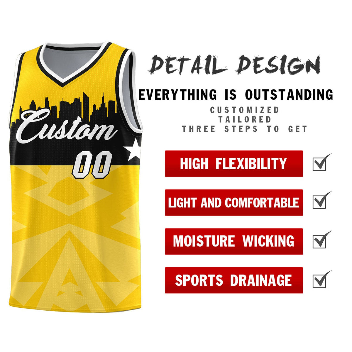 Custom Gold Personalized City Silhouette Pattern Sports Uniform Basketball Jersey|KXKSHOP