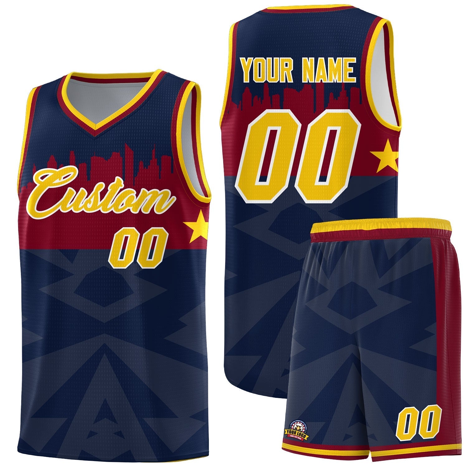 Custom Navy Personalized City Silhouette Pattern Sports Uniform Basketball Jersey|KXKSHOP