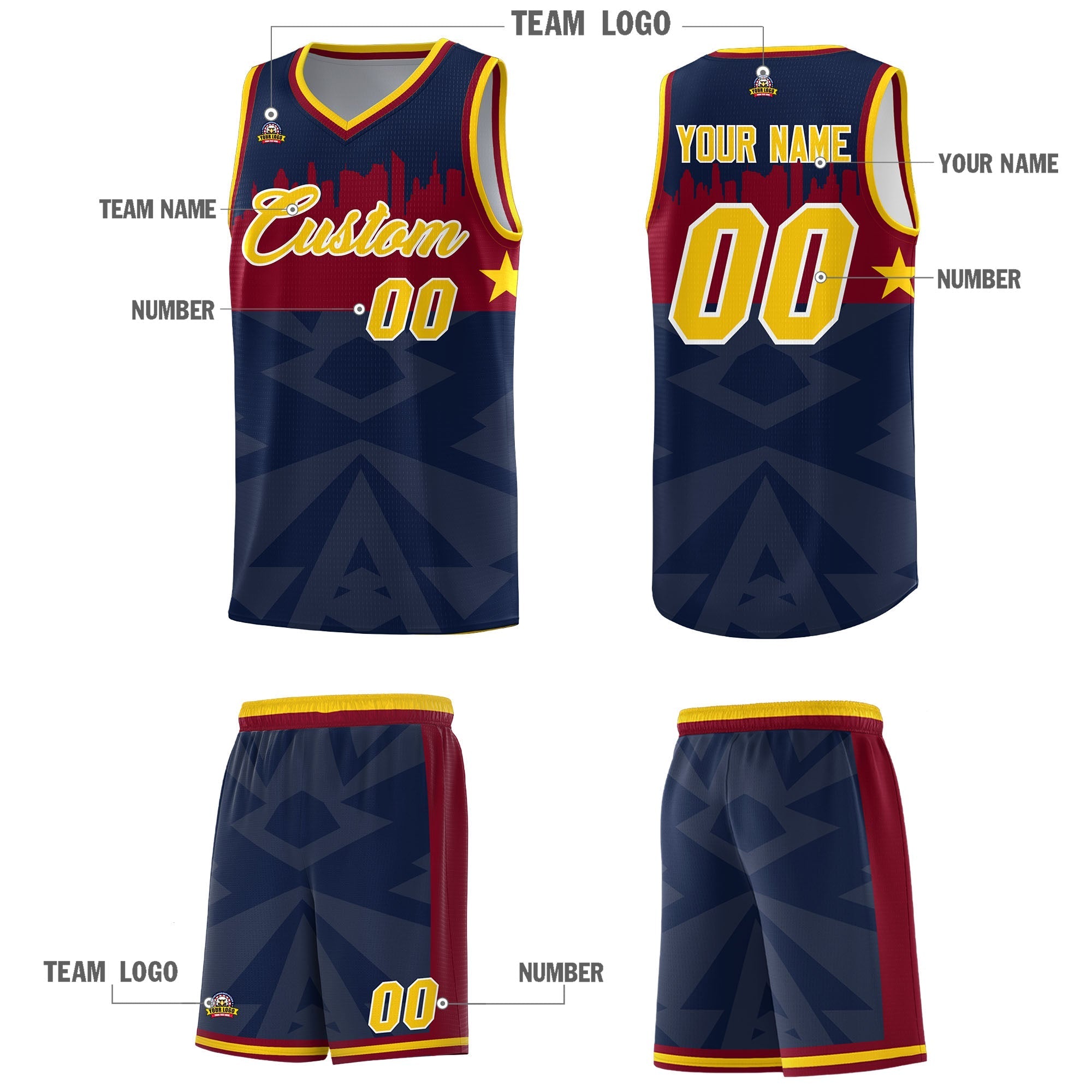 Custom Navy Personalized City Silhouette Pattern Sports Uniform Basketball Jersey|KXKSHOP