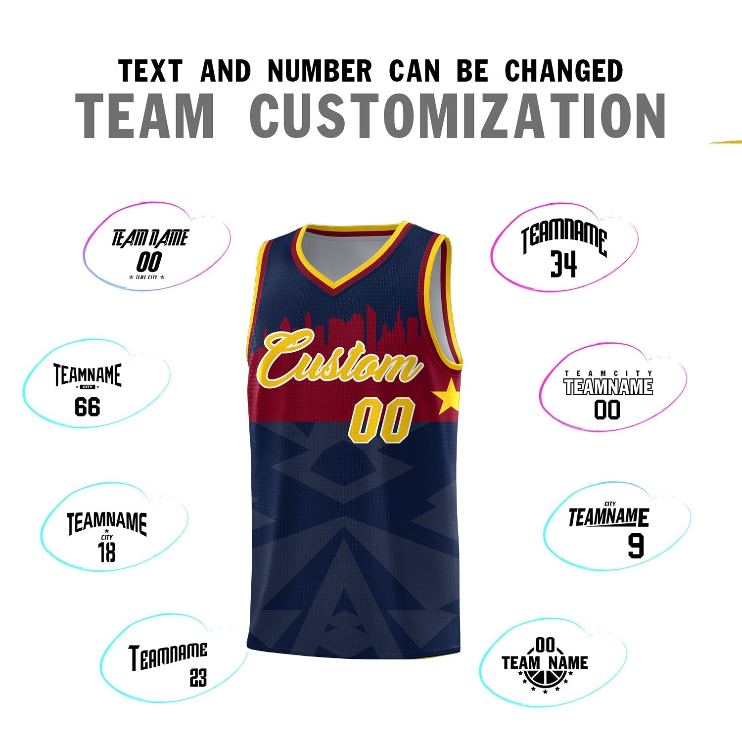 Custom Navy Personalized City Silhouette Pattern Sports Uniform Basketball Jersey|KXKSHOP